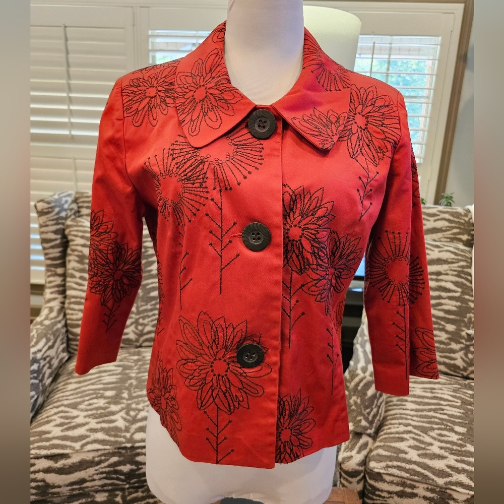 Scott Taylor Burnt Orange Embroidered Cropped Cotton Jacket/Blazer Size Large